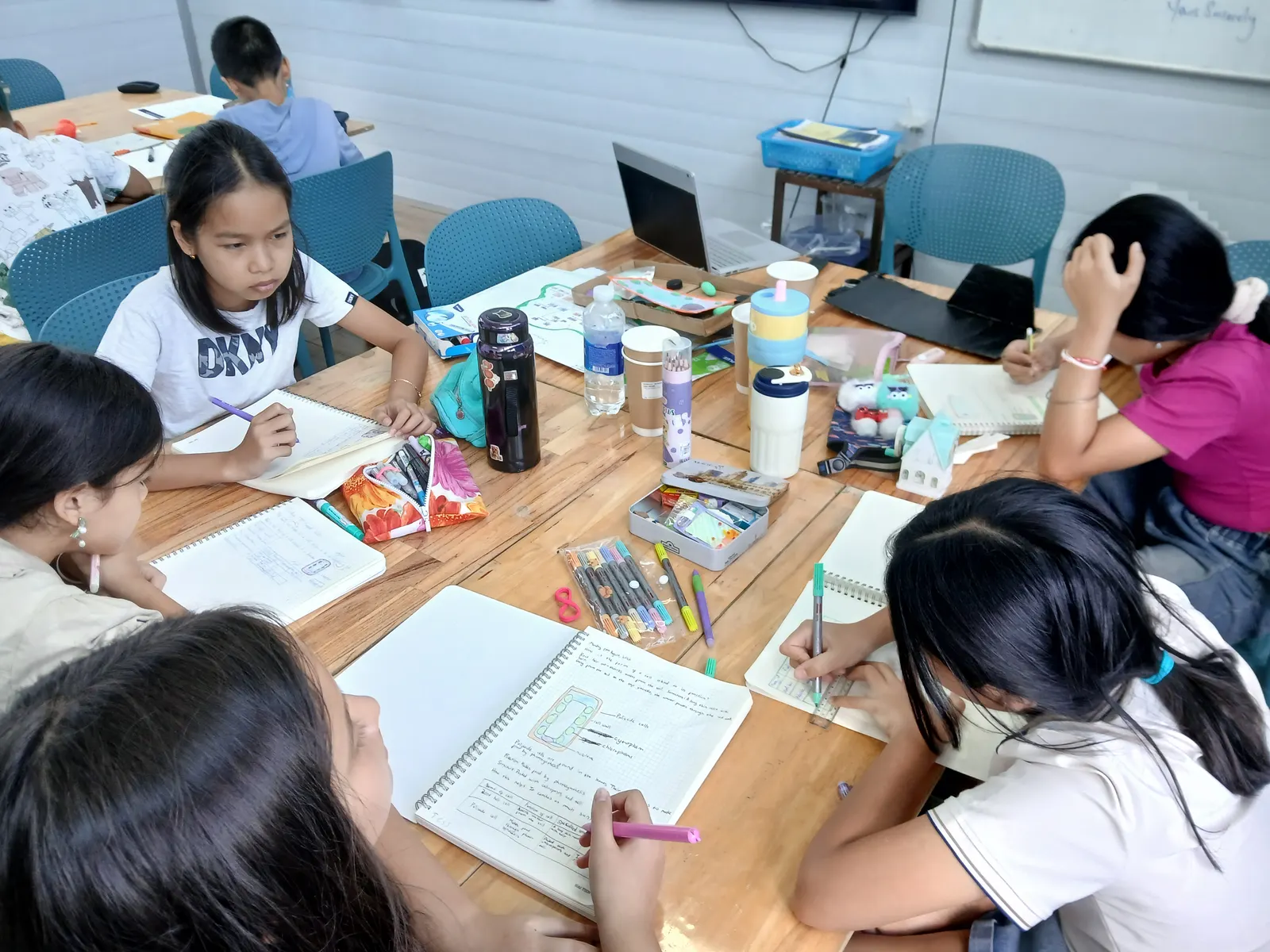 Lower Secondary students working through their notebooks in class